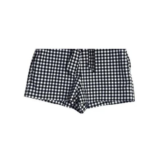 ZARA Paperbag Checker Tie Shorts Hi Waist Ruffles Side Zip Pockets S Black White - Picture 10 of 15